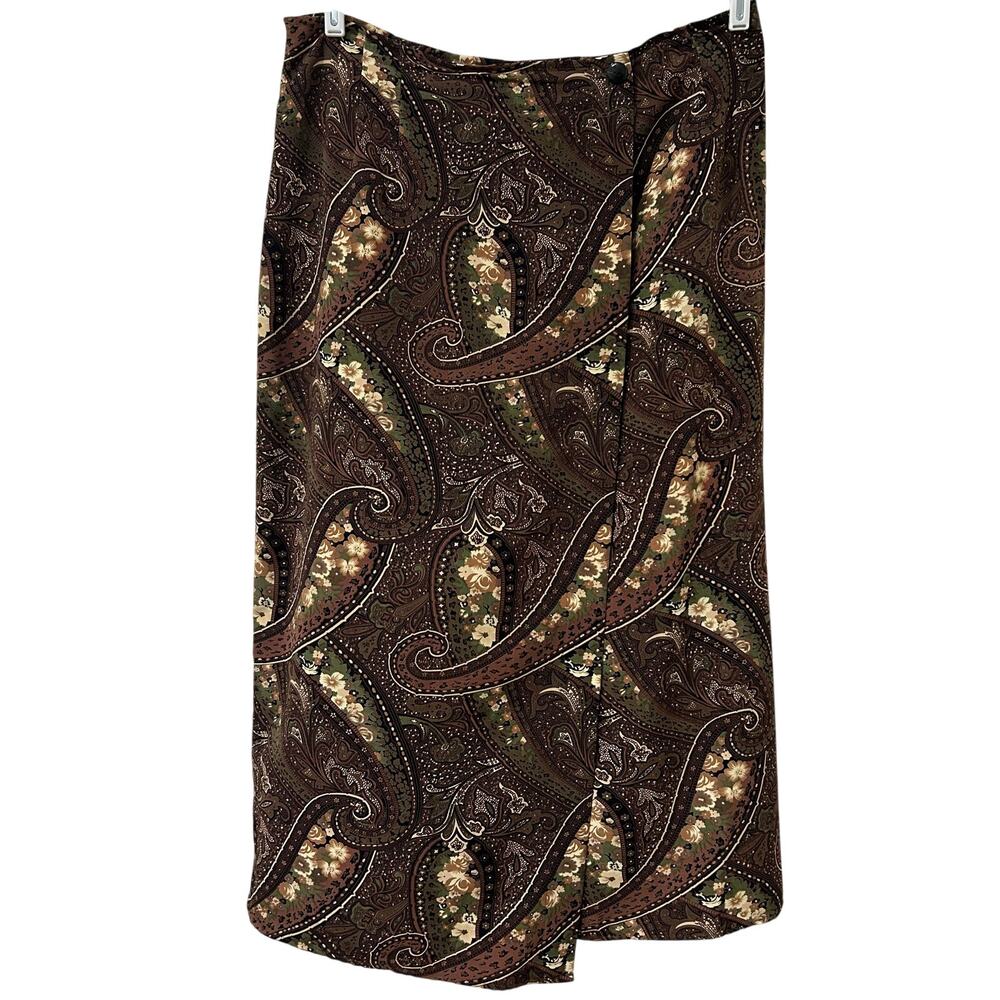 Paul Harris Design Vtg Womens Sz 12 Brown Paisley Maxi Wrap Skirt Boho Indie Y2K
